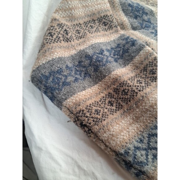 Eddie Bauer Lambs Wool Sweater Fair Aisle Blue Tan Geometric Nordic Crew Neck L - Picture 4 of 7